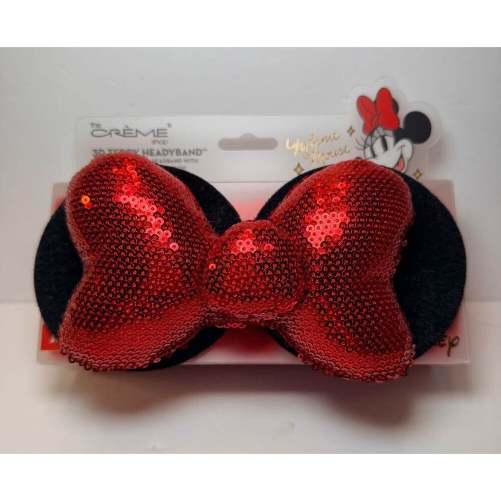 TThe Creme Shop Disney Minnie Mouse 3D Teddy Headyband Red Sequin Bow Plush